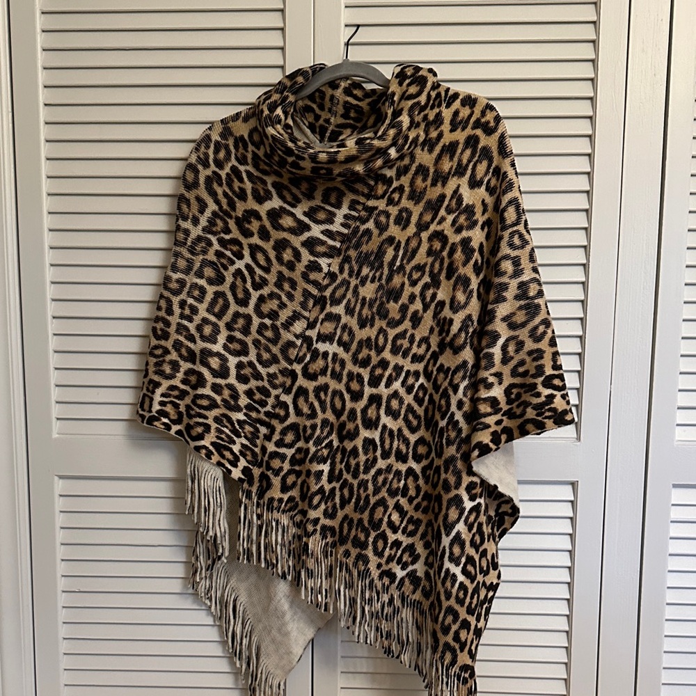 Chico's Animal Print Poncho with Fringe